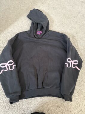 Edikted Black Hoodie with Pink Ribbon Sleeve Design